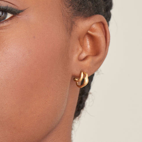 Gold Wave Double Hoop Stud Earrings